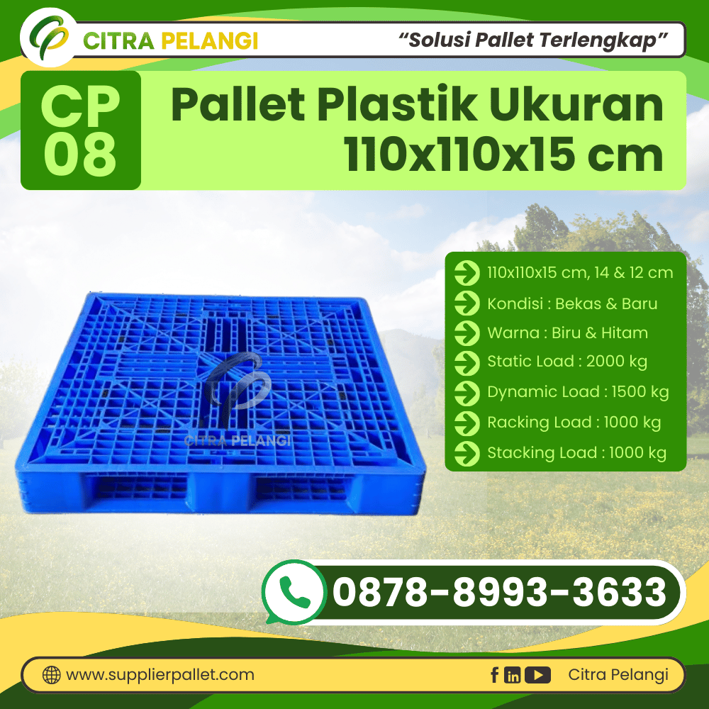 Pallet Plastik Bekas/Baru Ukuran 110x110x15 cm Warna Biru - CP08
