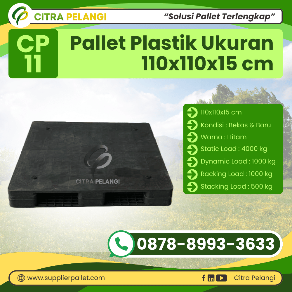 Pallet Plastik Bekas/Baru Ukuran 110x110x15 cm Warna Hitam - CP11