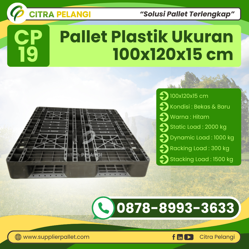 Pallet Plastik Bekas/Baru Ukuran 100x120x15 cm Warna Hitam - CP19