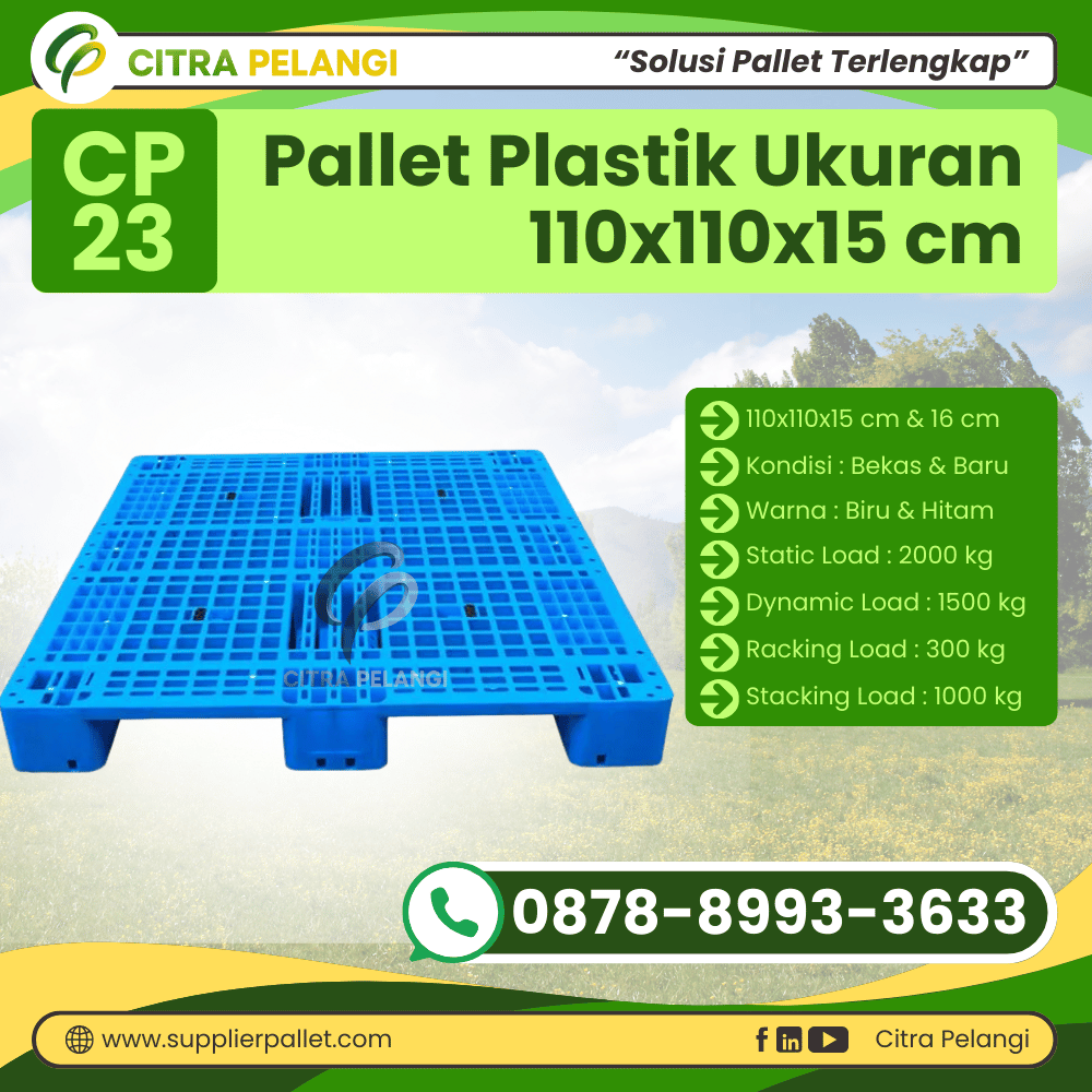 Pallet Plastik Bekas/Baru Ukuran 110x110x15 cm Warna Biru - CP23