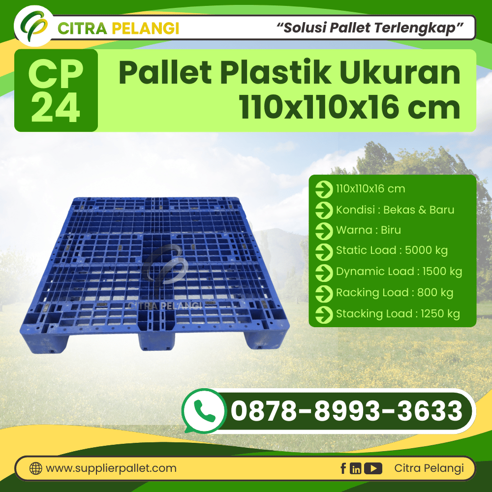 Pallet Plastik Bekas/Baru Ukuran 110x110x16 cm Warna Biru - CP24